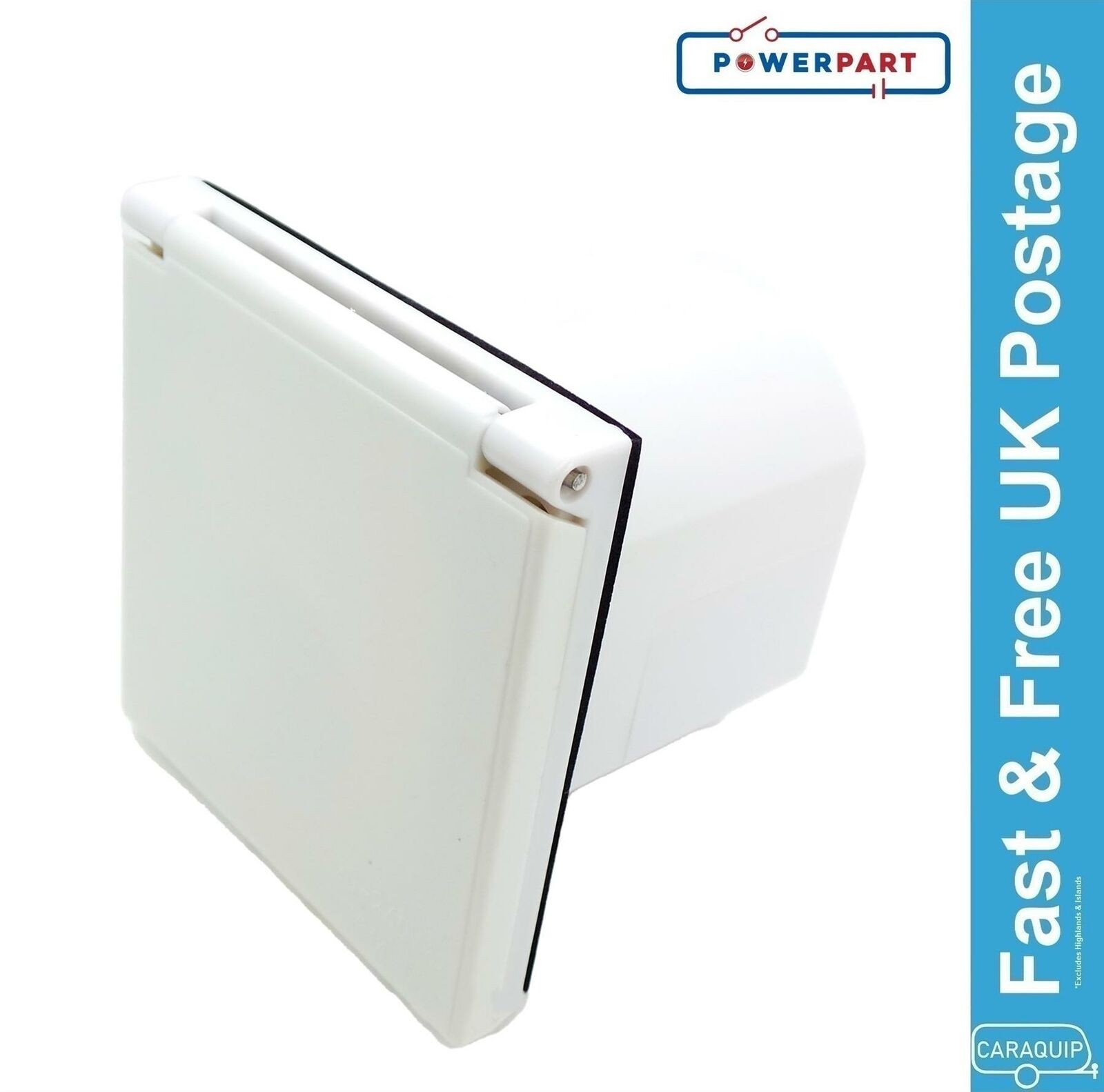 Powerpart White 230V Mains Hook Up Inlet Socket Flush Fitting Motorhome - PO113W