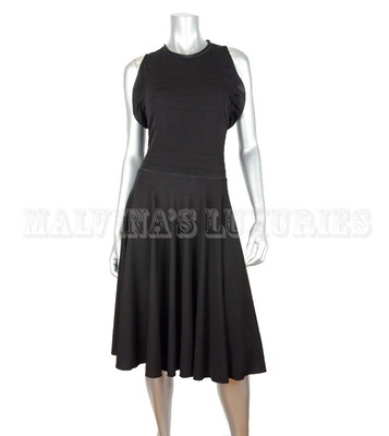 YVES SAINT LAURENT DRESS LBD BLACK JERSEY FLARED SKIRT FR 42 US 10