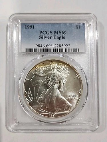 1991 American Silver Eagle Dollar PCGS MS69 Toned Toner