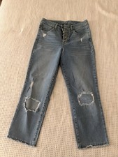 INC International Concepts Women's Straight Light Blue Distressed Denim Jeans