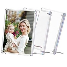 Acrylic Picture Frame 3 Pack - Magnetic Lucite Frames with Stand, Clear 4x6