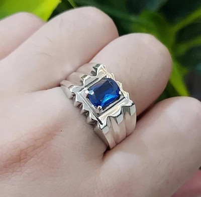 3 Ct Lab Created Blue Sapphire Engagement Ring 925 Sterling Silver Ring For Men
