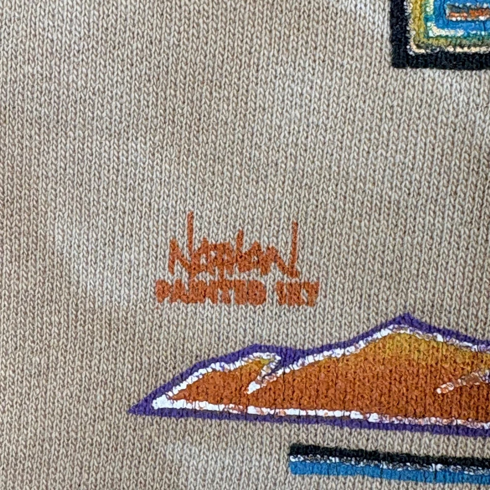 Vintage Nathan Richards Painted Sky Kokopelli Beige Tie Dye Sweatshirt Large 90s - Image 4 of 4