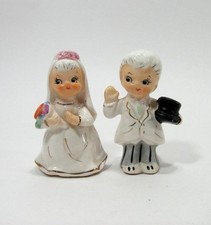 Pair Of Vintage Bride And Groom Candle Hugger Holders Ceramic Japan Wedding