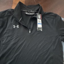 Under Armour Boys YXL Black Polo Loose Fit Long Sleeve 1/4 Zip Logo