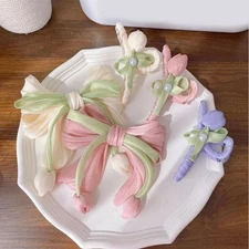 Tulip Ribbon Hair Ring Duckbill Clip Shark Clip Tulip Flower Pendant Hair Clip ☾