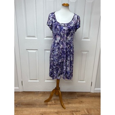 Connected Apparel Purple Floral Print Midi Dress - Size 14.
