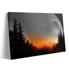 Haunted House Canvas Wall Art Framed Spooky Witchcraft Cottage Horror Picture