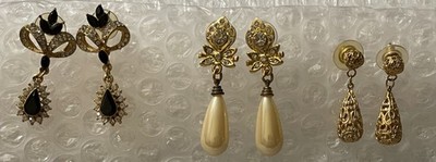 Lot of 3 Pairs Vintage Earrings; Post Back Dangle Earrings; Crafting