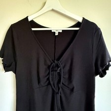 BP Black Tie-Front Ribbed Knit T-Shirt Dress Short Sleeve Casual Women's