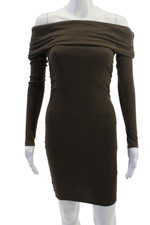 Zara Women Bodycon Mini Dress Brown Long Sleeve Zip Cotton Size S