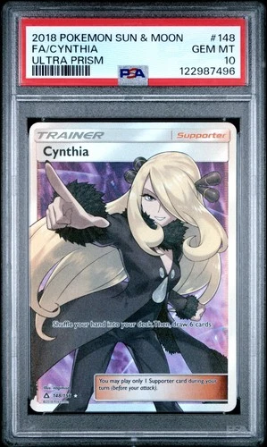2018 POKEMON SUN & MOON ULTRA PRISM #148 FULL ART/CYNTHIA PSA 10