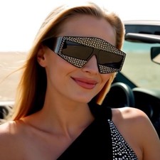 Sparkly Rhinestone Geometric Sunglasses Women's Oversized Fashion Eyewear Gafas