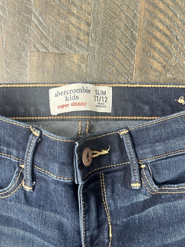 Abercrombie Kids Jeans Girls Sz 11/12 Slim Super Skinny Denim Dark Washed Blue - Picture 3 of 3