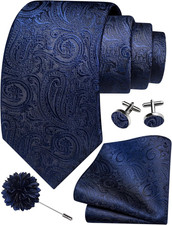 3.15"  8cm  Mens Tie and Lapel Pin Paisley Necktie Hankerchief Cufflinks Set for