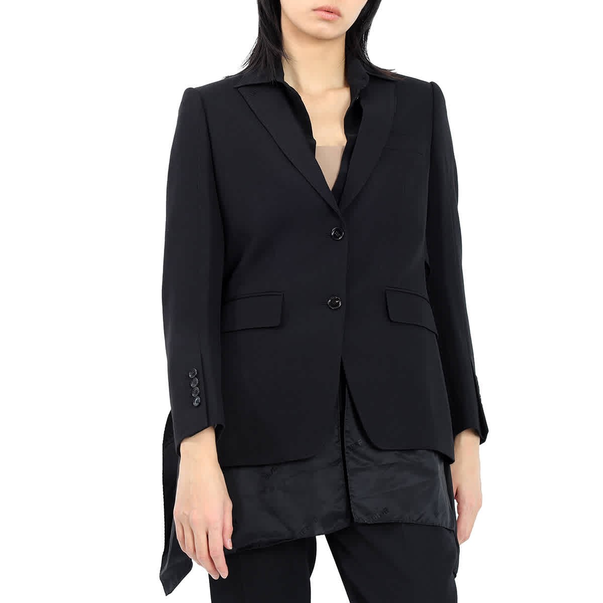 Burberry Black Wool Logo Panel Detail Tailored Jacket