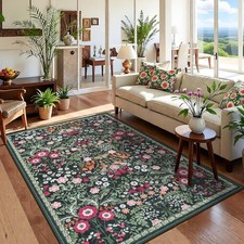 Washable Rugs Living Room Large 120x170cm, Floral Washable Rug Soft Vintage Boho