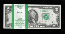 $2 Bill  2017A New York  STAR NOTE PACK 100  SEQ NOTES   BEP STAR STRAP UNC