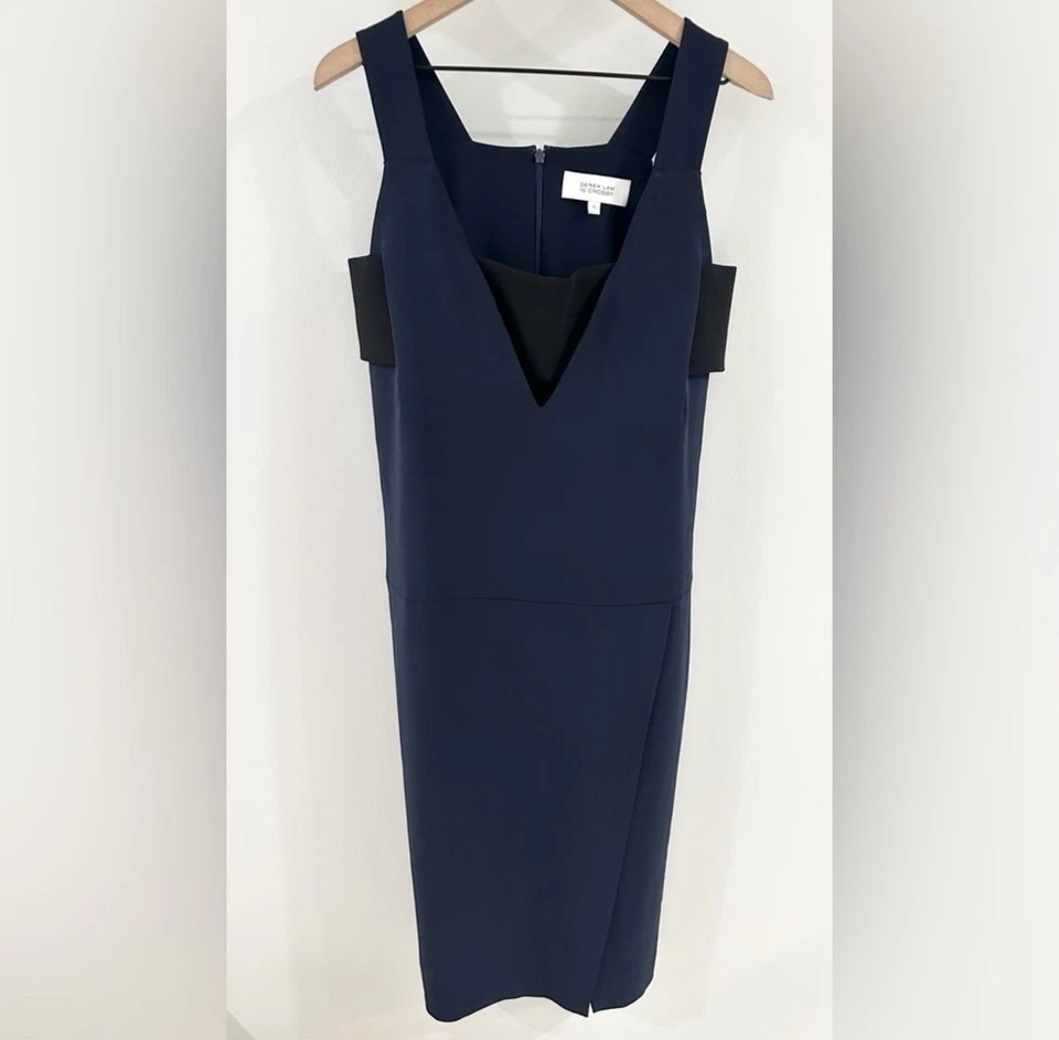 Vestido Vaina Derek Lam 10 Crosby Frontal Dividido Azul Marino Talla 6 Foto 3 de 4