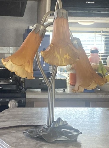 Vintage Tiffany Style Lily Pad Table Lamp 3 Arm Frosted Glass Tulip Shades