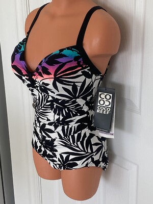 Coco Reef Sz 32DD-34DD UW Padded Cup Black/White Multi 1 Pce Swimsuit NWT 
