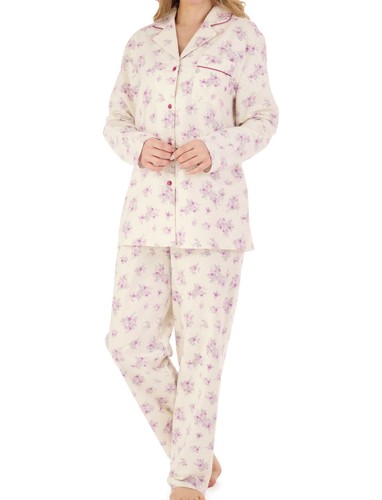 Slenderella Ladies Floral Tailored Pyjamas Flannel Button Up Top & PJ Bottoms - Picture 3 of 29