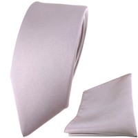 Schmale Tigertie Satin Seidenkrawatte + Seideneinstecktuch Silber Grau Einfarbig