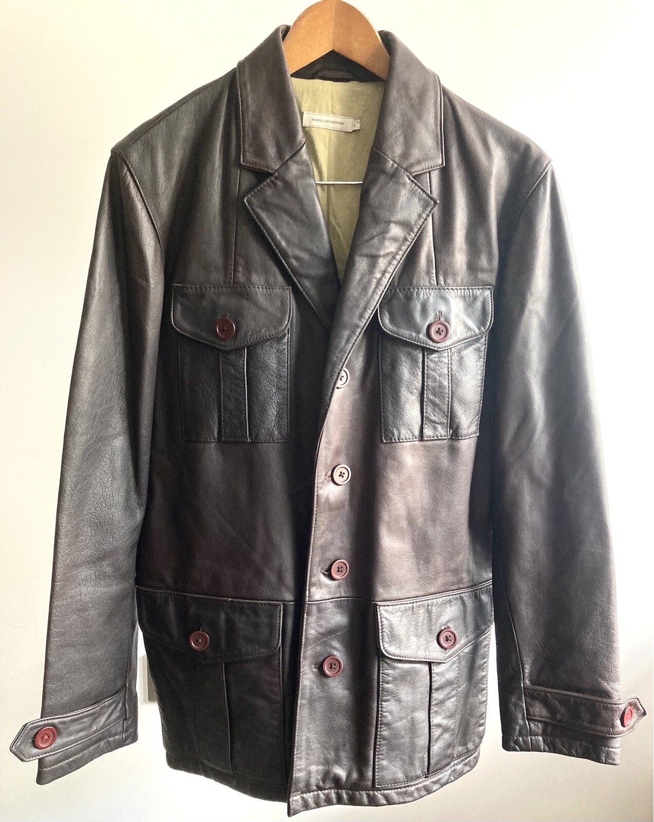 Men's Brown Leather Jacket Button John Rocha - Size S image 5