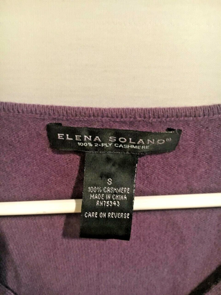 Women's Elena Solano 2-Ply Cashmere Purple V-Neck Sweater Size Small Pullover - Image 2 of 3