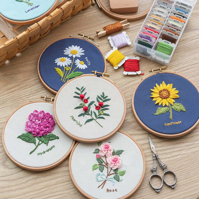 Flower Easy DIY Embroidery Kit for Beginner Printed Pattern Cross Stitch  Needlework Hoop Handmade Sewing Art Craft Dropshipping