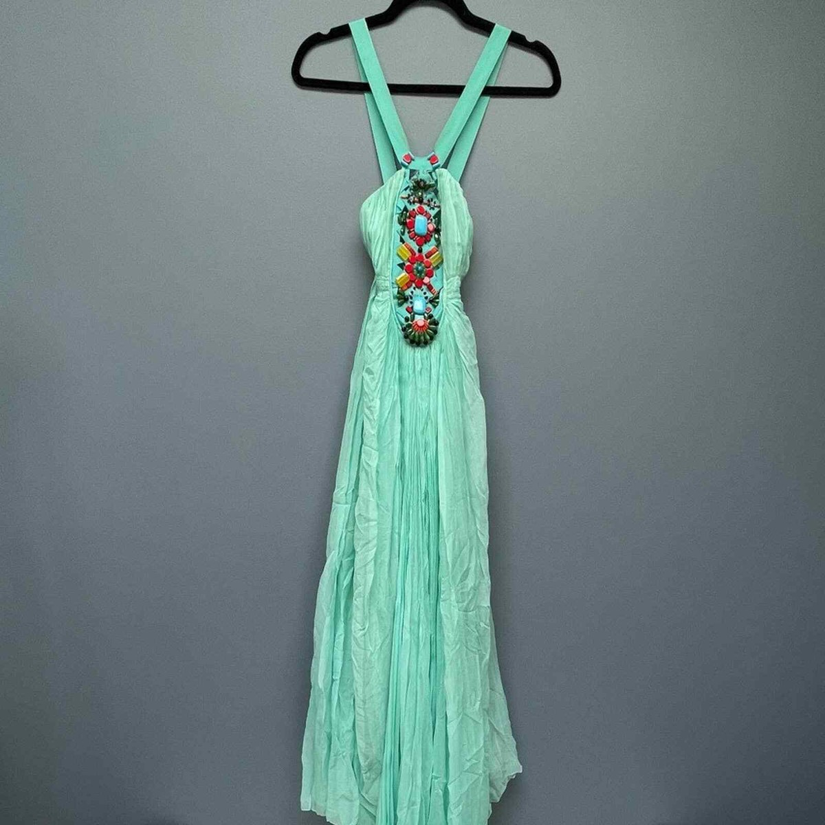 Malandrino Sea Foam Green Beaded Gown 42
