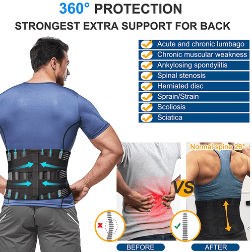Double Pull Lumbar Lower Back Support Belt Brace Neoprene for Spine Pain Posture - Picture 11 of 13