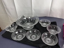 Vintage Heisey Clear Glass Fruit Berry Dessert Bowls Panel Set of 7