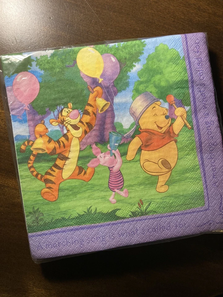 VTG Winnie the Pooh Piglet Party Express Napkins Disney Hallmark 2000 NOS Sealed - Image 2 of 4