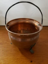 Vintage Three Footed Copper Pot / Planter with Wrought Iron Handle
