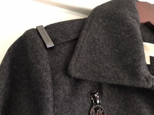 Michael Michael Kors Charcoal Gray Wool Blend Belted Walker Coat Size Medium - Picture 10 of 12