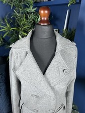 Billabong Double Breasted Wool Blend Pea Coat Grey Belted Uk 10 Womens