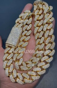 Authentic Mens 21ct Moissanite Cuban Link Necklace 16mm 20 inch 14K Gold Plated 925 Silver