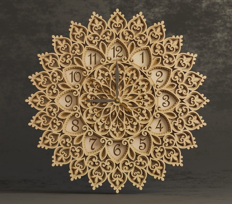 Mandala , large wooden wall clock, French vintage chic, multi layered, unique