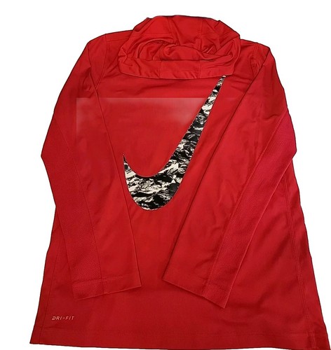 Nike Dri Fit Hooded Red Long Sleeve Shirt Cross Training Nike Dri Fit Youth XL