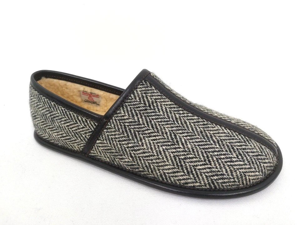 Zapatilla de campamento Ralph Lauren RRL marrón piel de oveja Harris tweed espiga 10D nueva en caja Foto 2 de 4