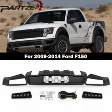Front Bumper Fit For 2009-2014 Ford F-150 Steel Black Raptor Style W/LED Lights