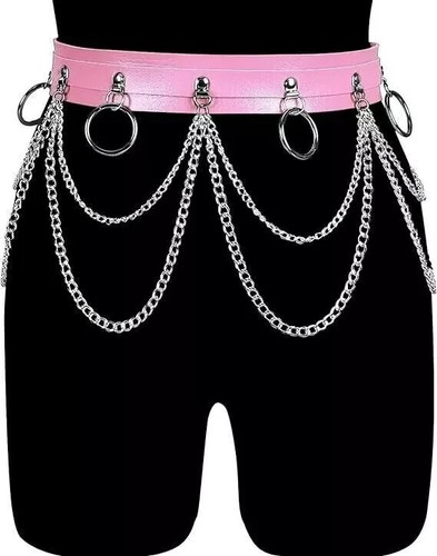 Medium Pink Belt Punk Dress Gothic Harness Rave Chain - Picture 2 of 5