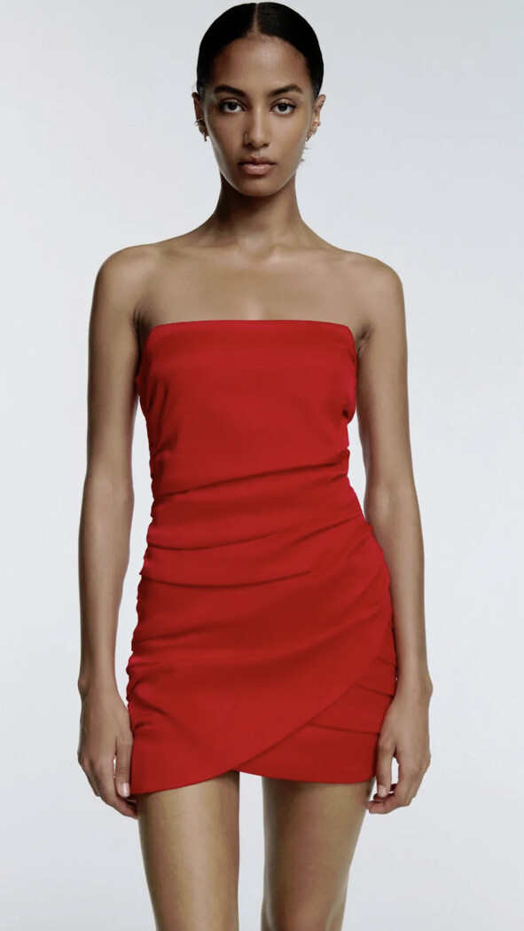 zara red strapless dress