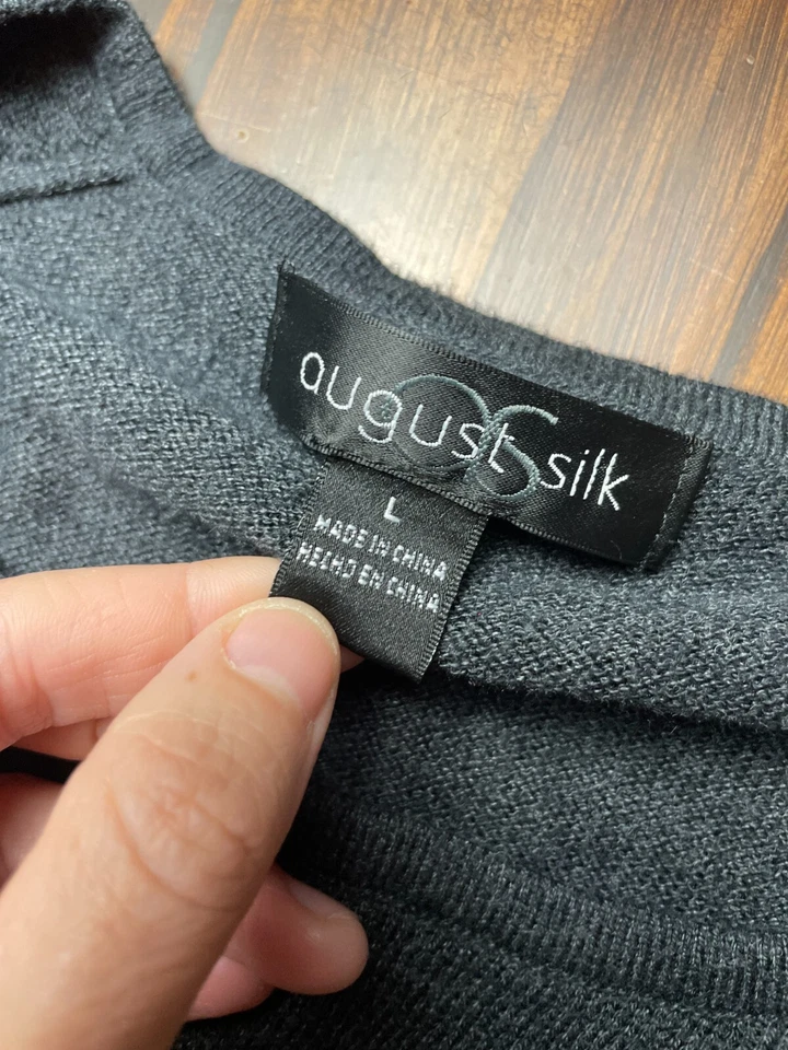 Vestido suéter corto de seda AS August para mujer talla L gris turquesa bolsillos a rayas Foto 3 de 4