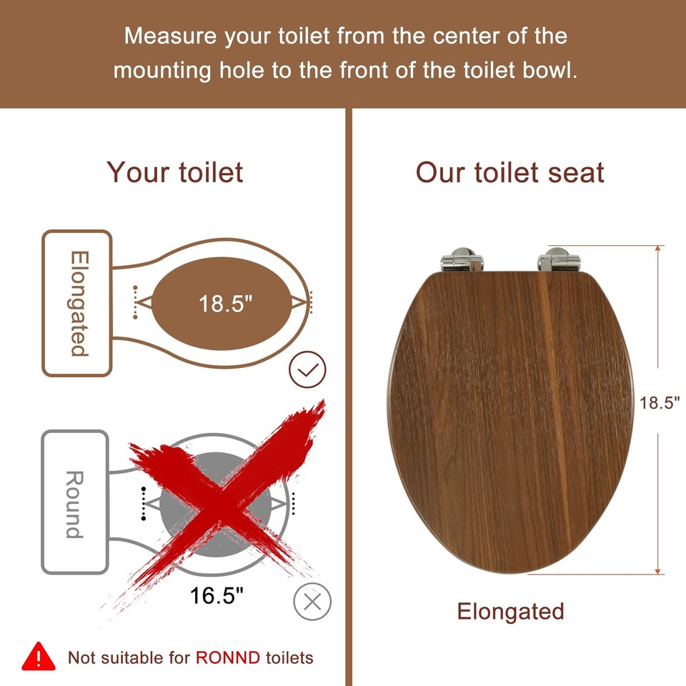 Elongated Toilet Seat Molded Wood Toilet Seat with Quietly Close and