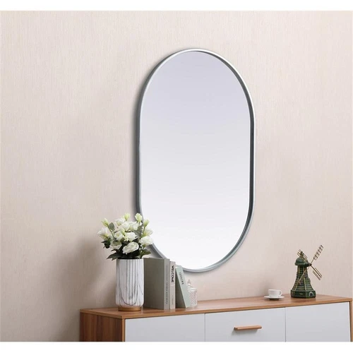 Elegant Decor Asha 24x36" Oval Modern MDF Wood/Iron Mirror in Silver - Picture 9 of 11