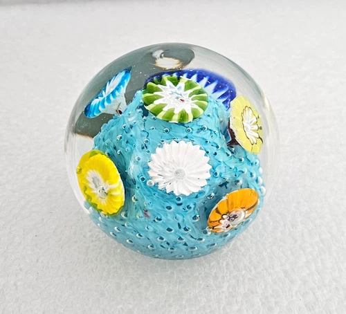 Frately Toso Millefiore Murano Art Glass Paperweight Sticker 3" Italy Vintage