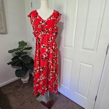 Jessica Simpson Maxi Dress Womens XL Red Floral Empire Waist High Low Sleeveless