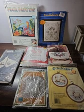 Lot of 7 Kits Stamped For Embroidery Cross-stitch Candlewick Crewel Vintage